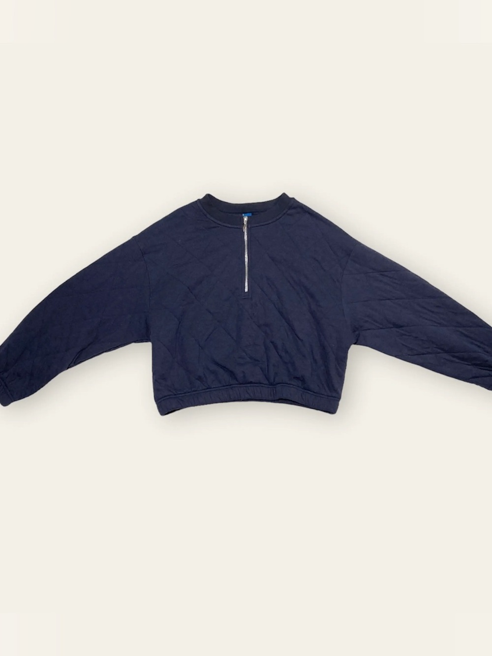 Crew-Neck Half-Zip Quilted Sweatshirt for Women Old Navy -Navy Never Worn